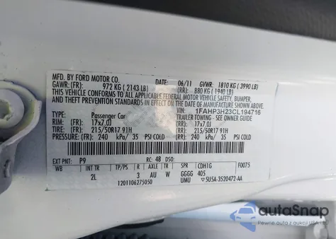 2012 Ford Focus Sel z USA, uszkodzony, nr VIN 1FAHP3H23CL194716